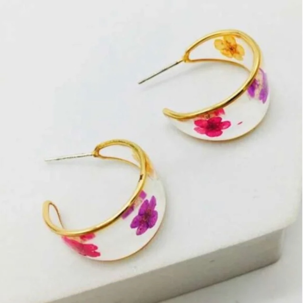 Free Dried Flower Hoop Moon Chic Hipster Hippie Art Artsy Hip Farm Earrings